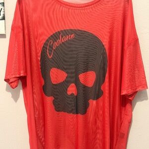 SHEIN Red Oversized Tee with Black Skull Graphic